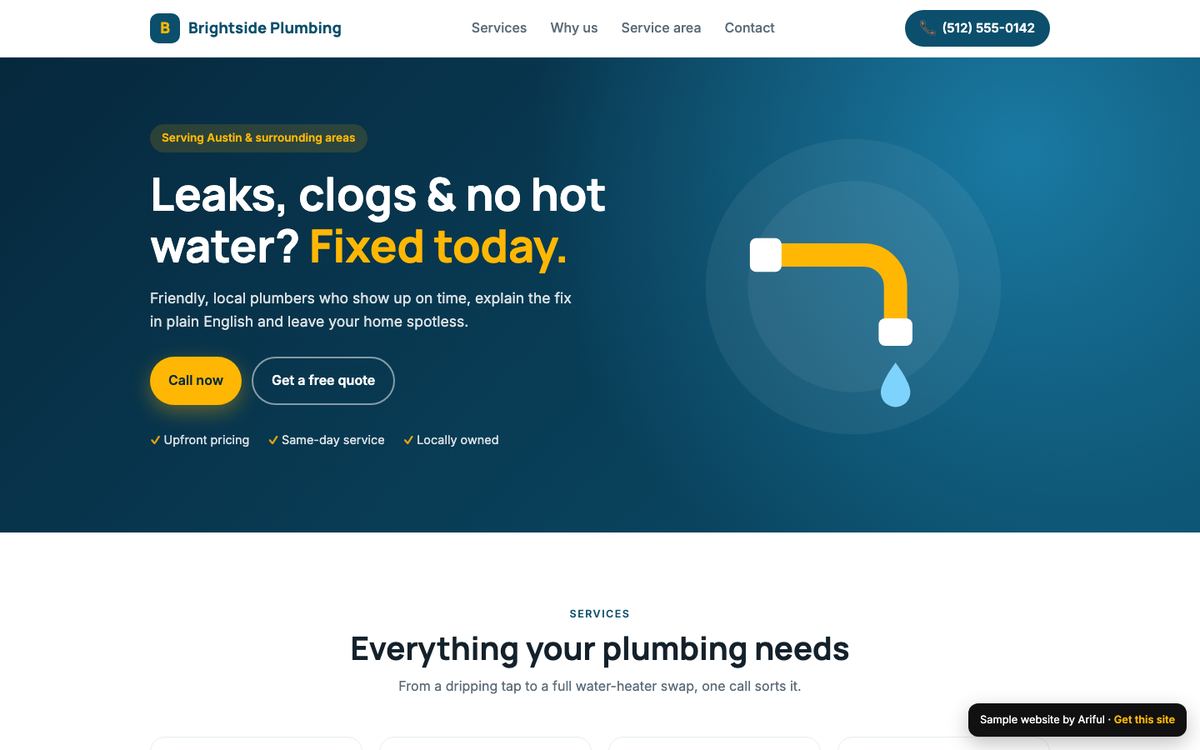 Brightside Plumbing website design