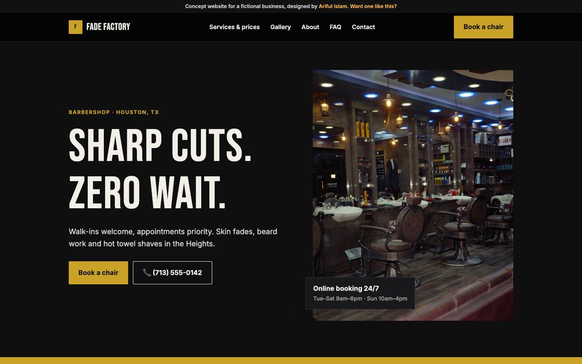 Fade Factory Barber Co. website design