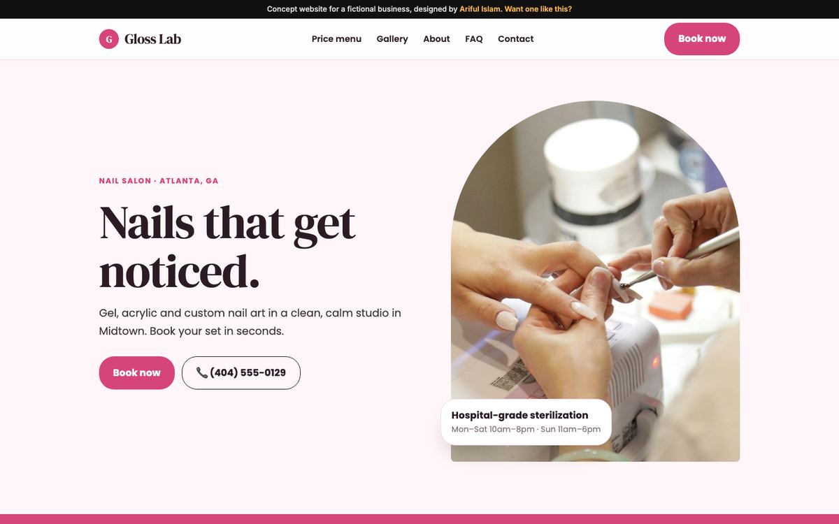 Gloss Lab Nail Studio website design