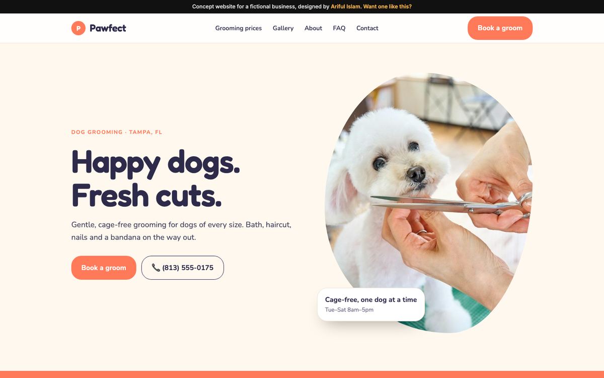Pawfect Grooming Studio website design